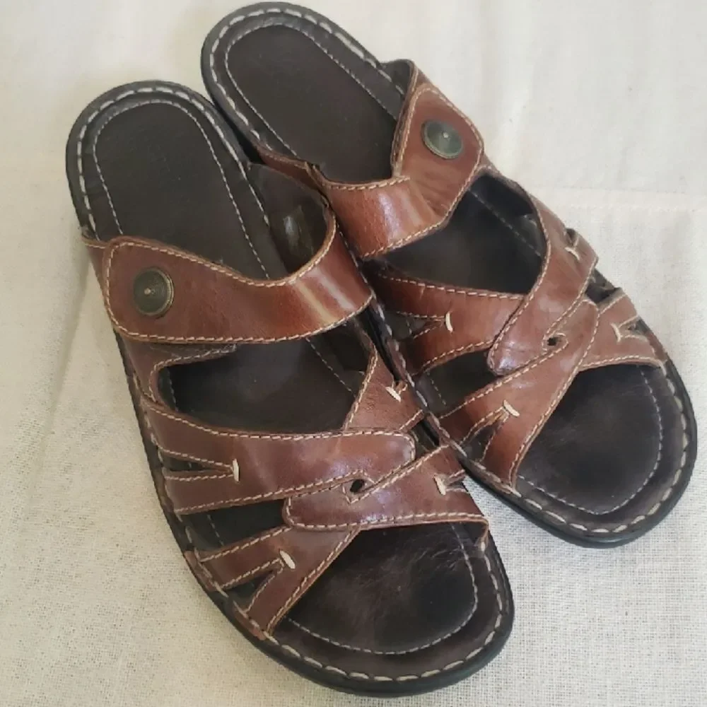 Josef Seibel Brown Leather Sandals Classic Design Block Heel Travel European